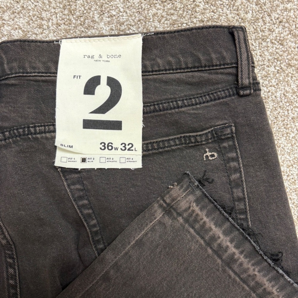 NEW Rag & Bone Fit 2 Jeans Mens 36x32 Black Slim Raw Frayed Hem Stretch